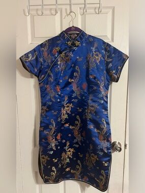 Blue Satin Dragon The Old Ancient Laogudai Dress